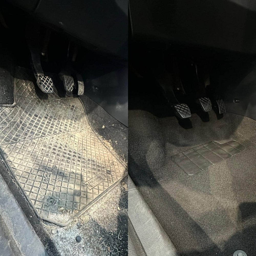 Výsledek detailního čištění prostoru řidiče a podlahy automobilu